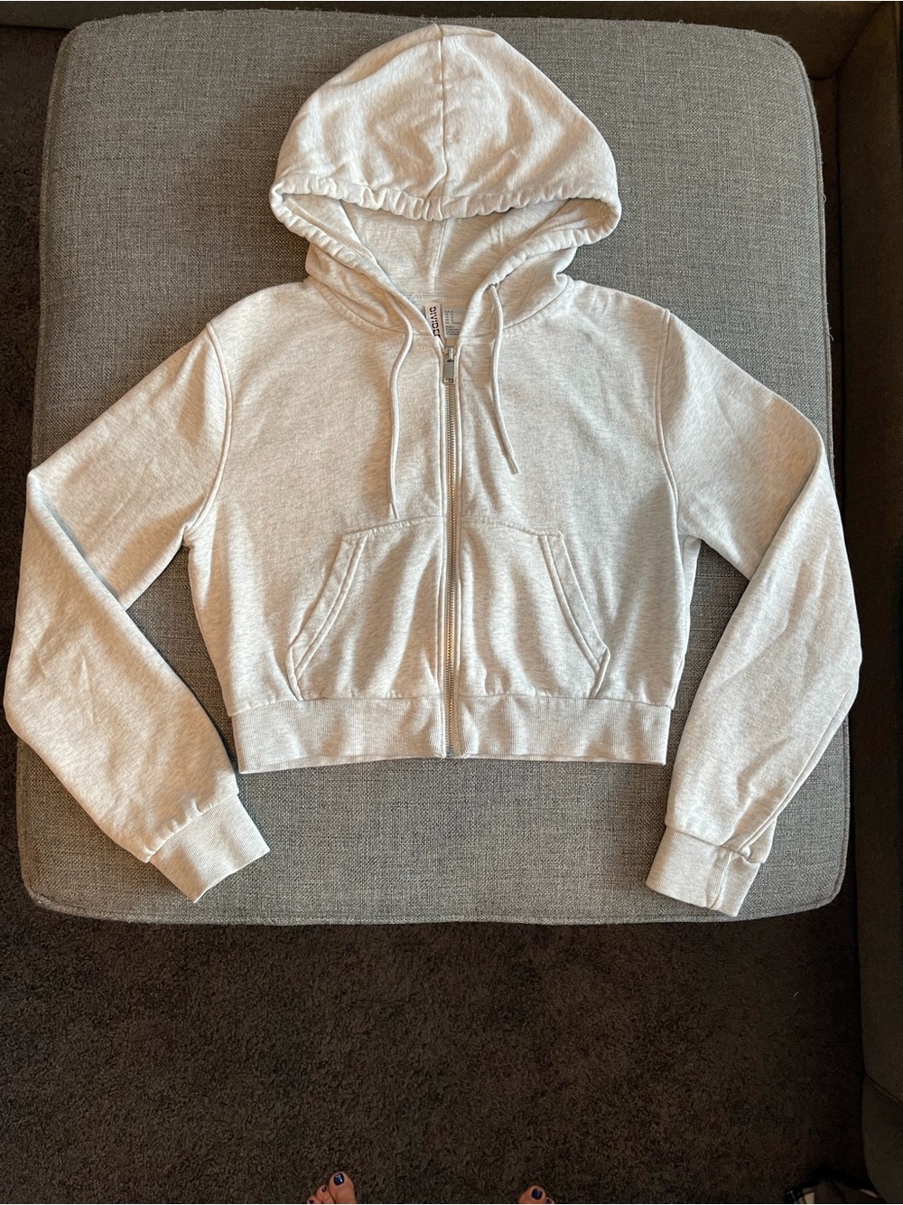 H&M Light Gray Full-Zip Hooded Crop Sweatshirt